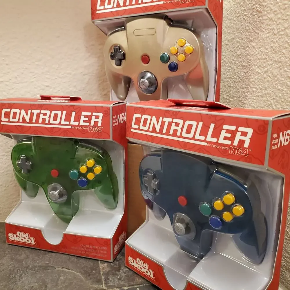 3 N64 Controllers - 3 Colors Bundle (NEW) Jungle Green / Ice Blue / Gold